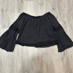 Hollister Black Smocked Off The Shoulder Lace Top Blouse Women's Size Medium